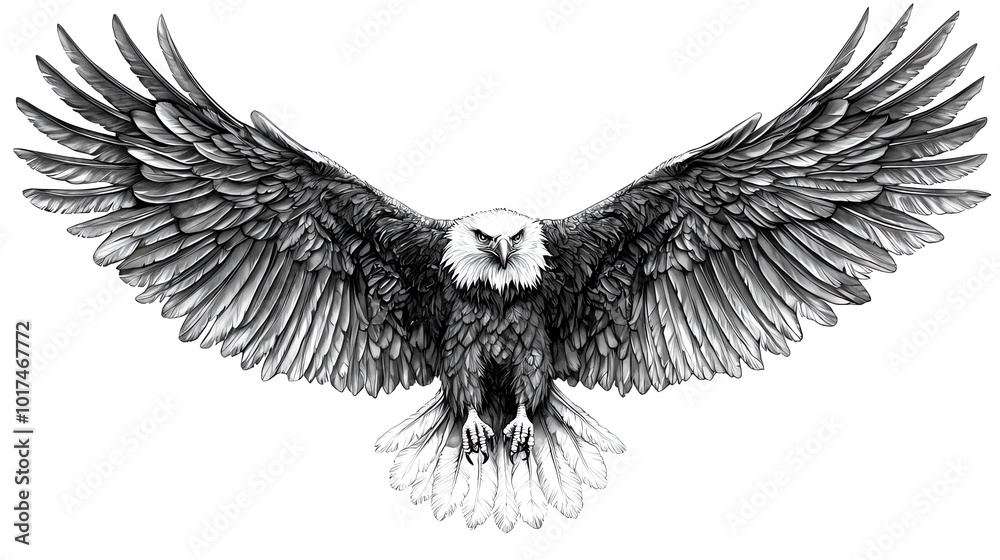 Obraz premium Majestic eagle with spread wings, feathers detailed, on pure white background