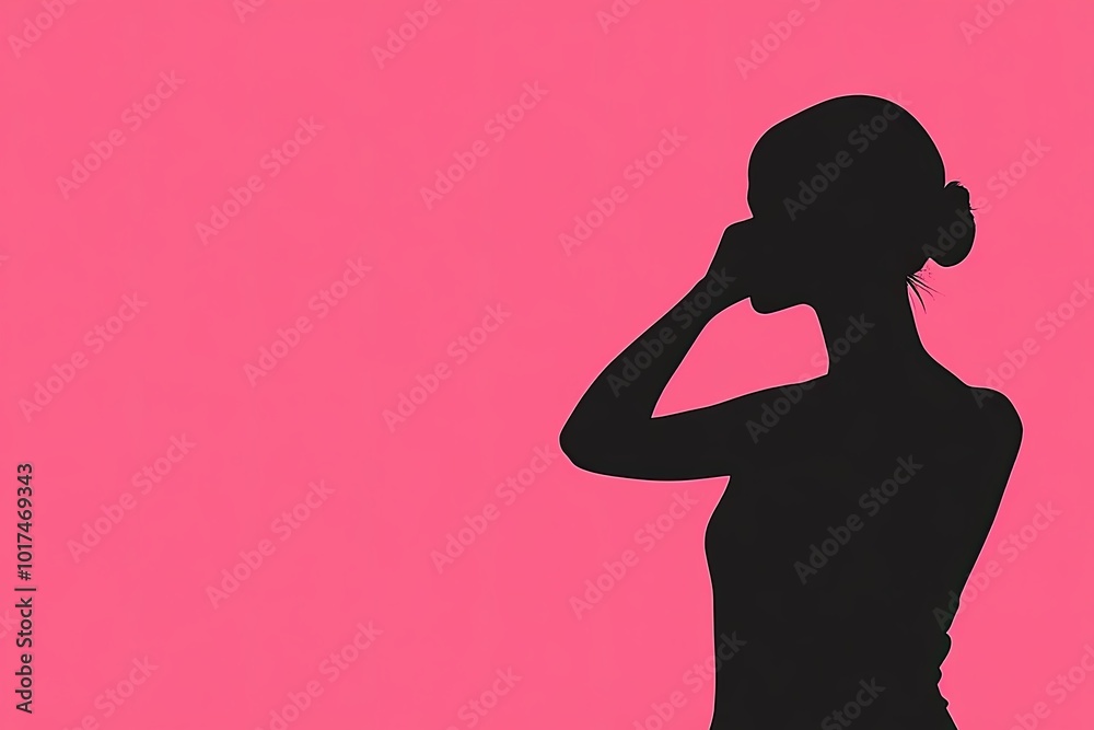 Silhouette off woman against pink background Silhouette off woman against pink background