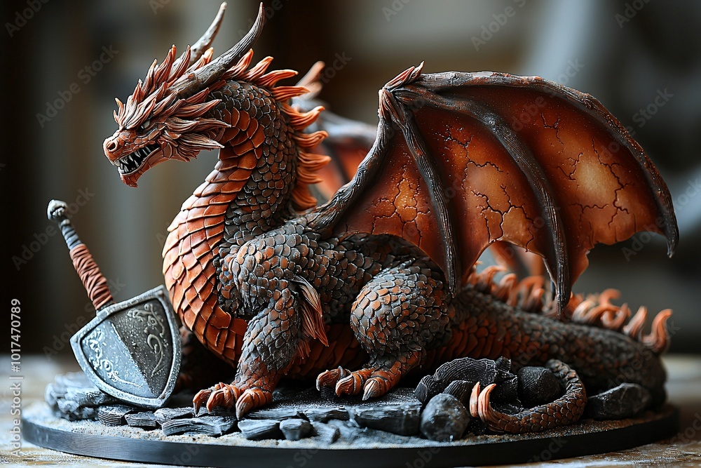 Fototapeta premium Majestic Dragon Sculpture with Intricate Details