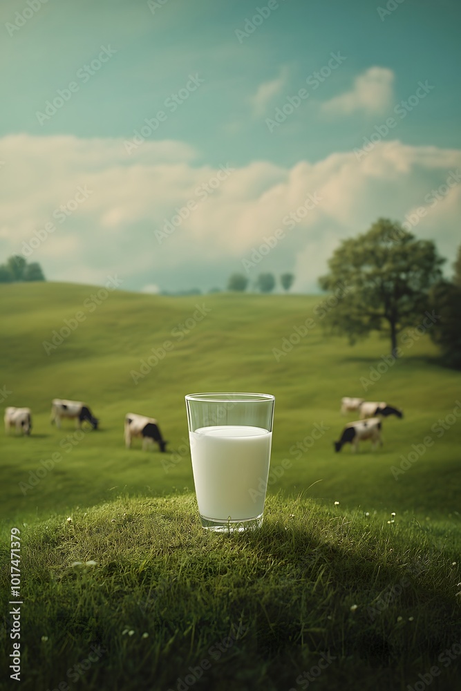 Obraz premium cup of milk on grass