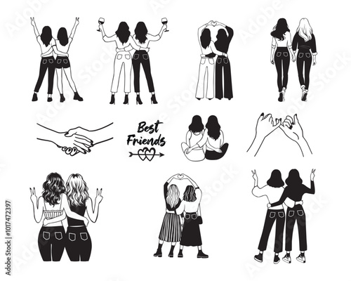 Best Friend Vector illustrated Collection-Friends Outline Design 
