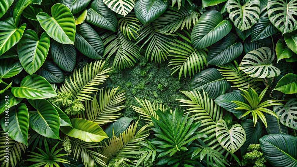 Aerial background of lush green and white tropical foliage in spring season Aerial background of lush green and white tropical foliage in spring season