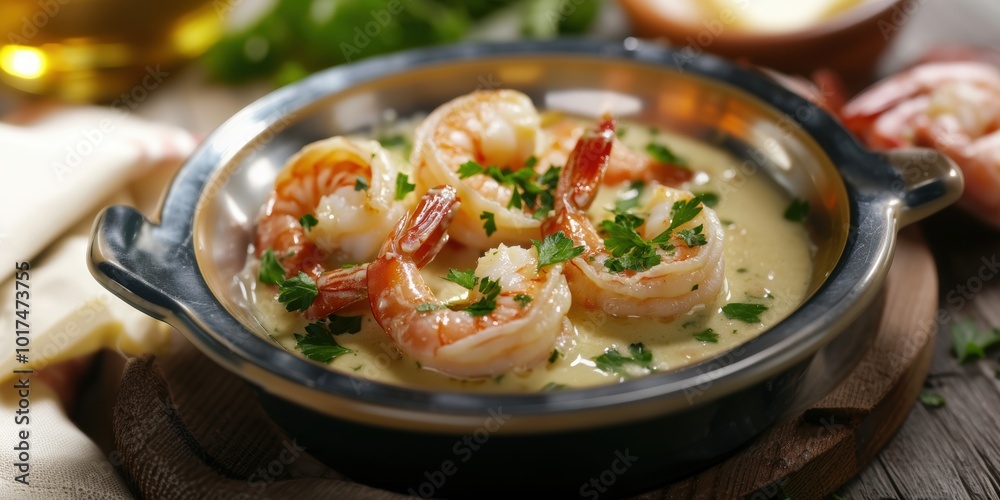 a bowl of soup with shrimp and cheese a bowl of soup with shrimp and cheese