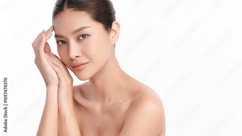Beautiful young asian woman with clean fresh skin on white background, Face care, Facial treatment, Cosmetology, beauty and spa, Asian women portrait. Beautiful young asian woman with clean fresh skin on white background, Face care, Facial treatment, Cosmetology, beauty and spa, Asian women portrait.