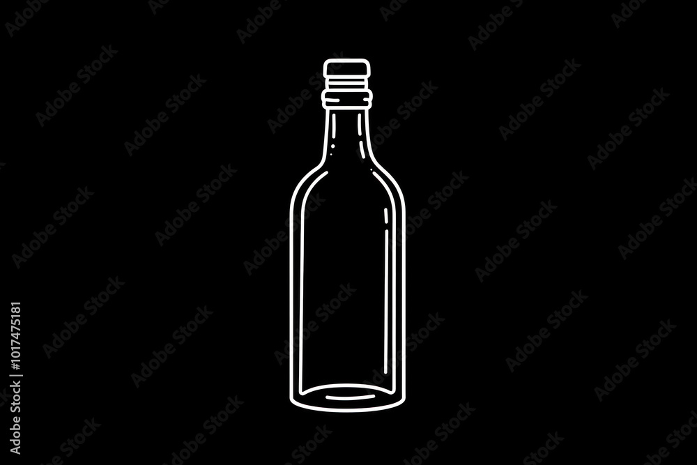 Bottle with white line, against dark background, minimalist composition. Bottle with white line, against dark background, minimalist composition.