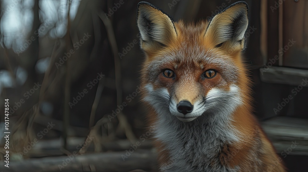 Fototapeta premium fox isolated on wooden background