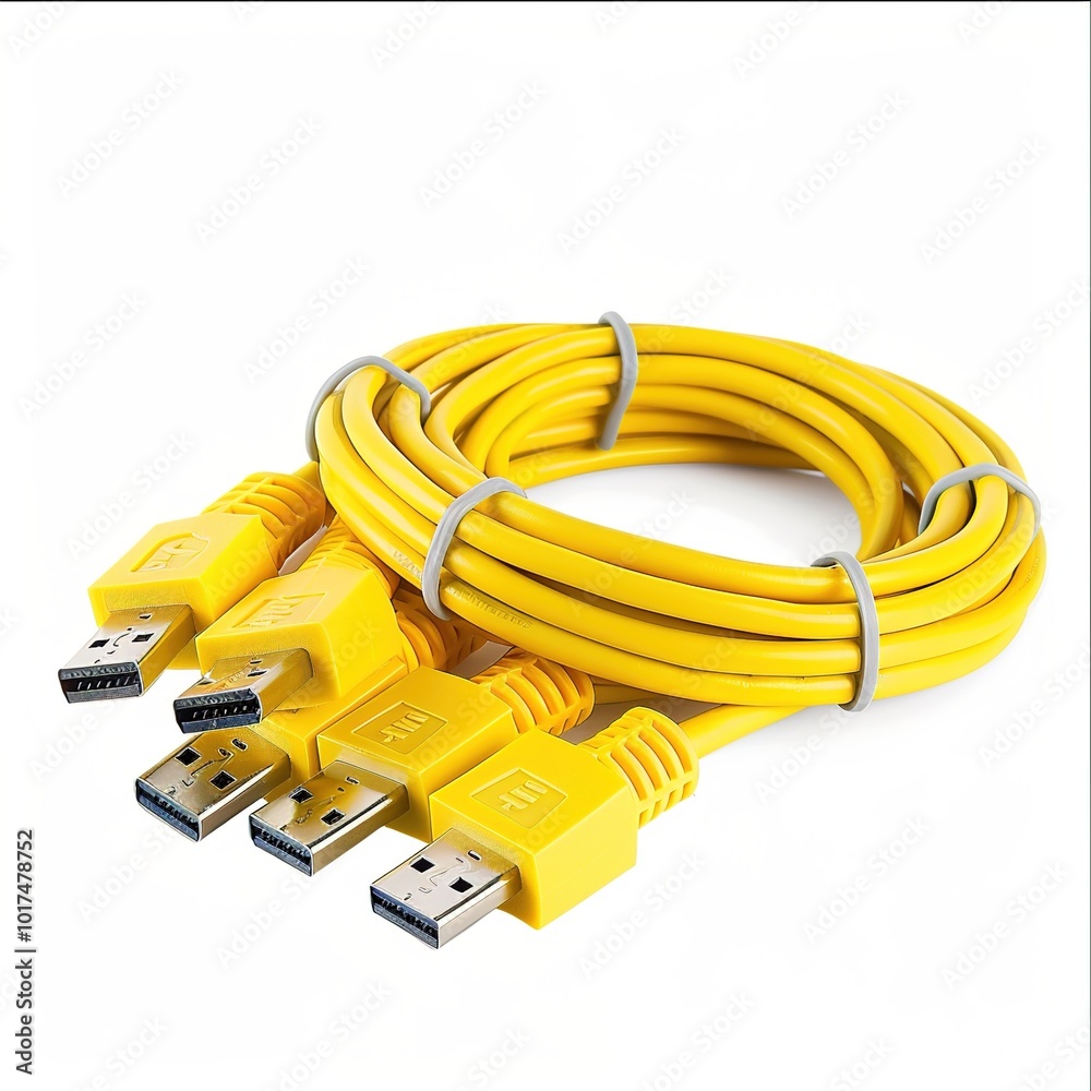 Yellow network cables with molded RJ45 plug on transparent background (PNG File) isolated Yellow network cables with molded RJ45 plug on transparent background (PNG File) isolated