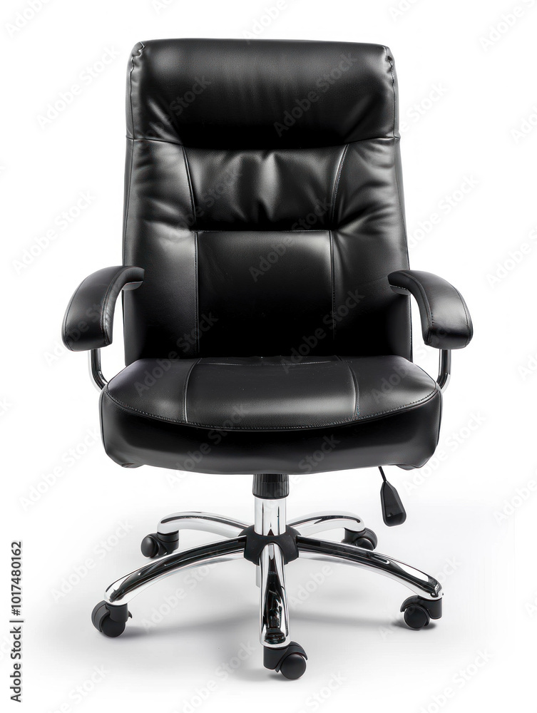 Black leather office chair against a bright window. Black leather office chair against a bright window.