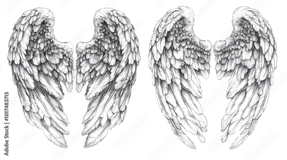 hand drawn sketch of bird wing isolated on white background hand drawn sketch of bird wing isolated on white background