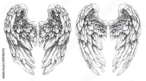 hand drawn sketch of bird wing isolated on white background