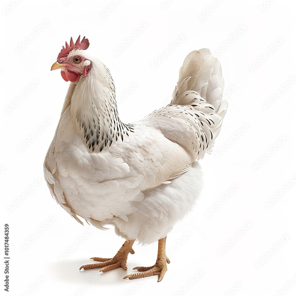 Fototapeta premium Single hen with white feathers looking to the side