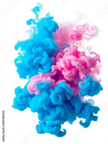 A burst of bright blue and magenta smoke spreading across a white background ai generated Smoke Explosion Backdrop