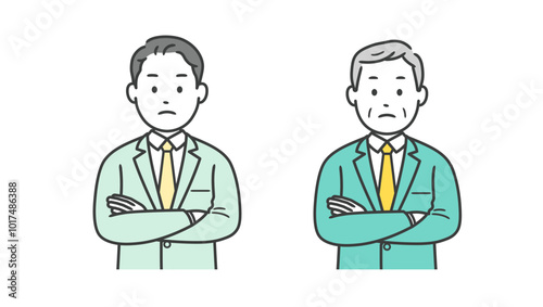 腕を組んで悩むビジネスマンの上半身イラスト
