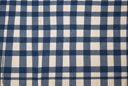 a close up of a blue and white checkered table cloth photo