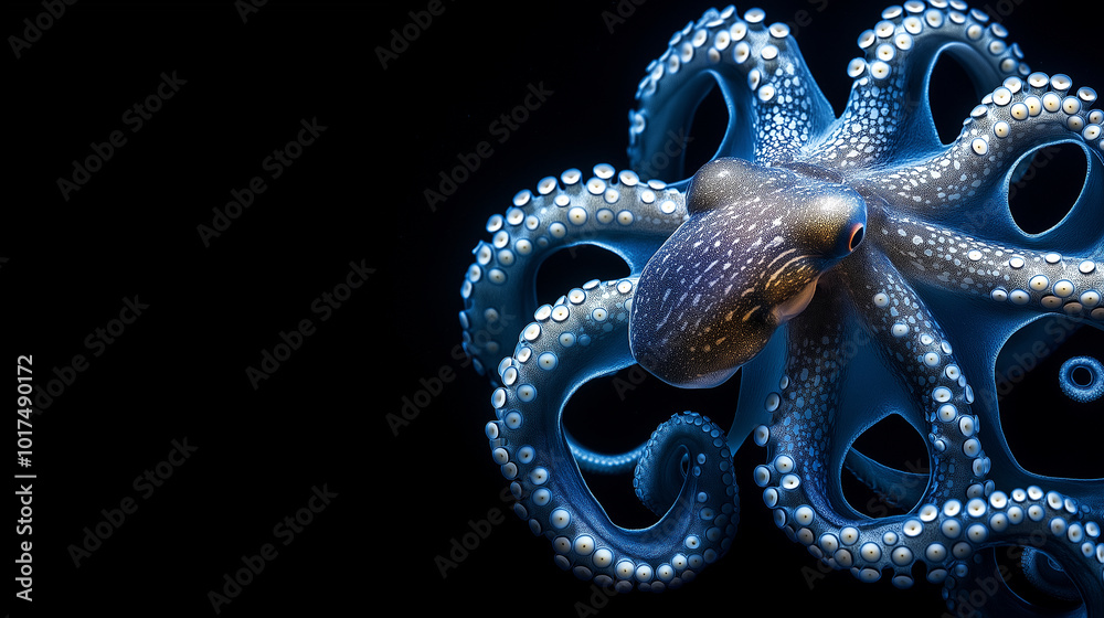 Octopus in Motion, a fluid design capturing the movement of an octopus through the water, with its tentacles gracefully swirling in all directions, with copy space, World Octopus D Octopus in Motion, a fluid design capturing the movement of an octopus through the water, with its tentacles gracefully swirling in all directions, with copy space, World Octopus D