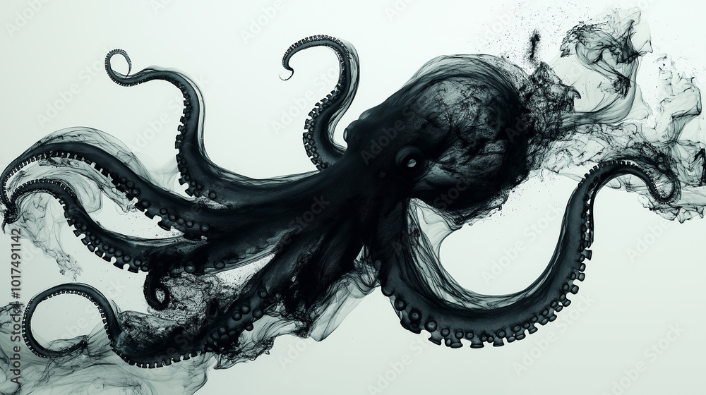 Octopus Ink Splash, a minimalist, artistic interpretation where ink ...