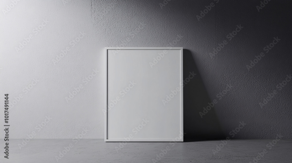 white frame mockup on concrete wall with dramatic lighting and shadow white frame mockup on concrete wall with dramatic lighting and shadow