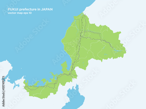 日本の福井県のシンプルな緑色の道路路線図