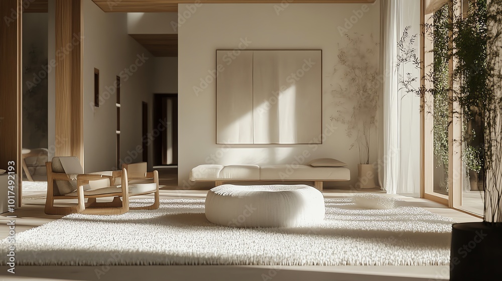 Minimalist living room with natural light and wood accents. Minimalist living room with natural light and wood accents.