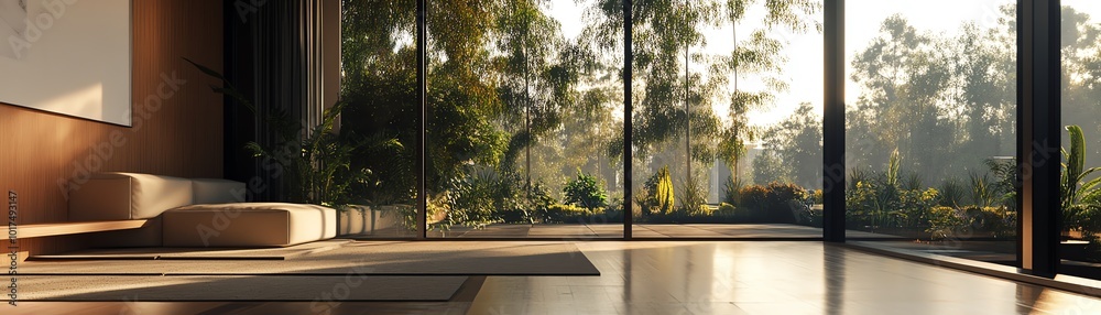 Modern interior with large windows. Modern interior with large windows.