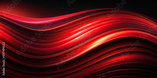 Abstract panoramic background with wavy surface in red and black colors