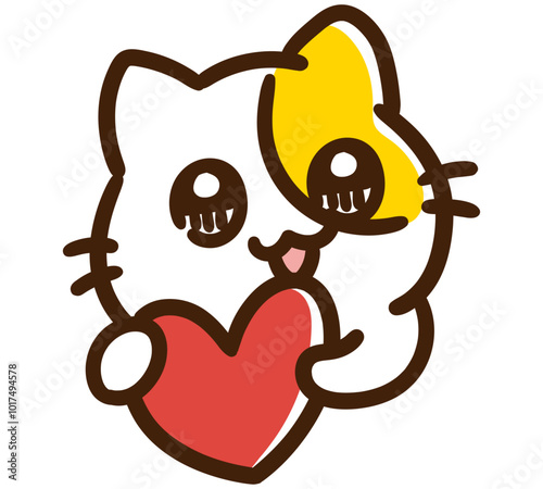 キラキラした瞳でハートを持つかわいいねこのキャラクターの上半身イラスト