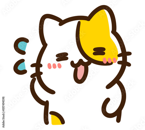 汗をかきながら照れるかわいいねこのキャラクターの上半身イラスト