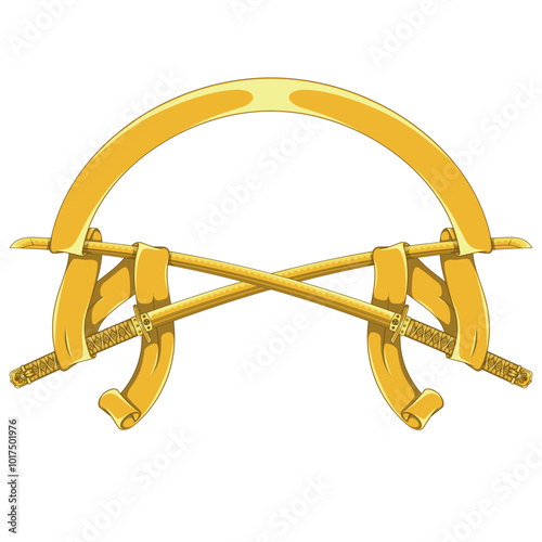 Samurai sword with ribbon, katana from ancient feudal Japan with ribbon, weapon used by samurai warriors with ribbon