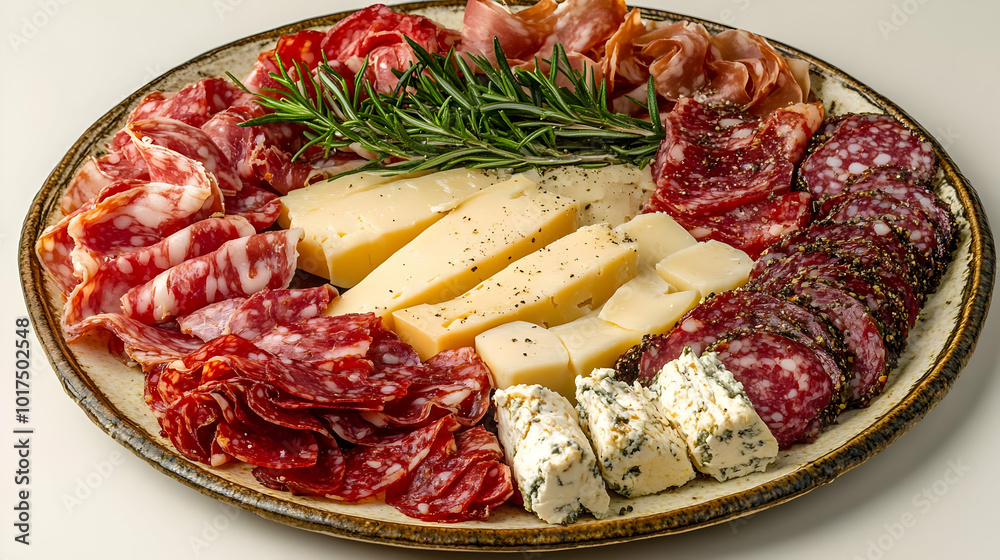 Assorted Meats and Cheeses on a Plate. Assorted Meats and Cheeses on a Plate.