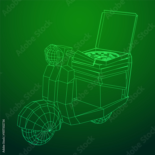 Delivery scooter for lifestyle design courier. Business express delivery concept. Wireframe low poly mesh vector illustration