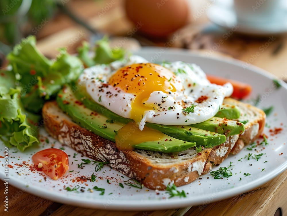 Toasted Bread with Avocado and Egg, Garnished Delight. Toasted Bread with Avocado and Egg, Garnished Delight.