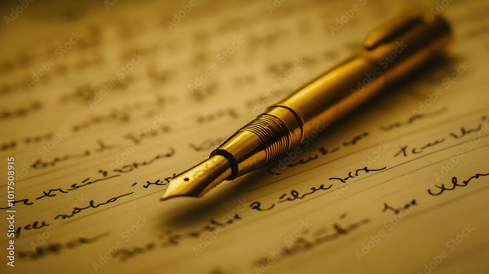 Gold Fountain Pen on Lined Paper. Gold Fountain Pen on Lined Paper.
