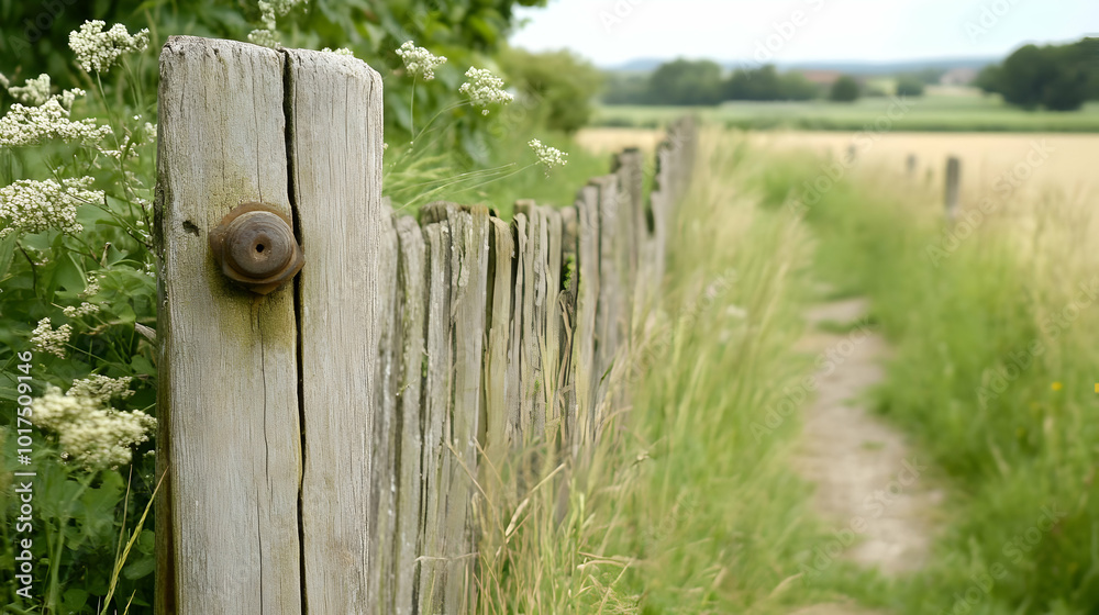 Rustic wooden fence along a country path. Rustic wooden fence along a country path.