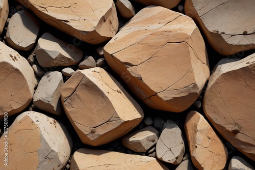 a close up of a pile of rocks with a person walking on the rocks photo