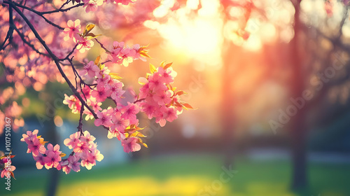 Pink Flowers Blooming in the Sunset.