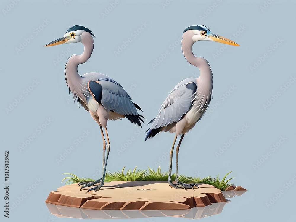 Obraz premium great blue heron ardea cinerea,pigeons in the sky,great heron ardea cinerea,great blue heron