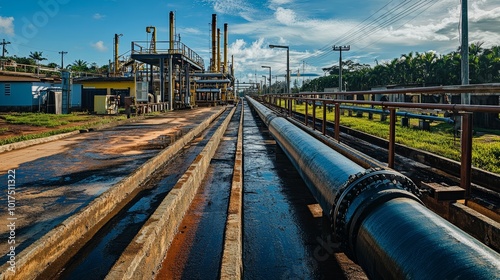 Mata de sao joao bahia / brazil - novembro 8 2020: pipeline for the transportation of oil in a Petrobras company station in the city of Mata de Sao Joao. photo