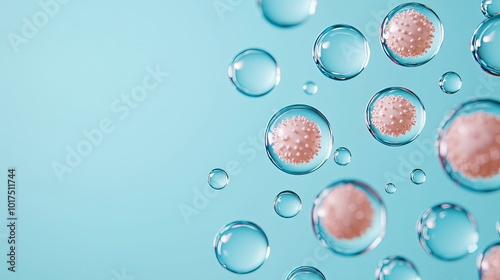 A serene image featuring bubbles with soft pink centers floating against a calming blue background. photo