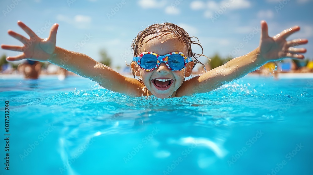 Fototapeta premium Kid having fun at the pool during the summer
