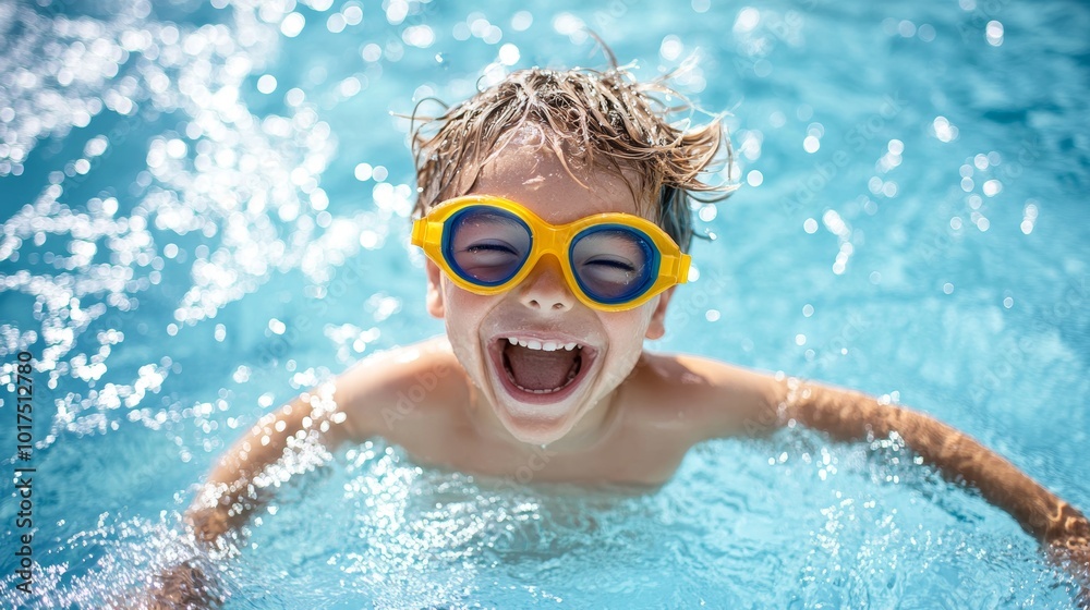 Naklejka premium Kid having fun at the pool during the summer