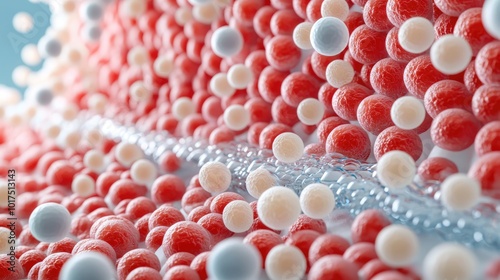 A close-up view of colorful spheres representing atoms or molecules, showcasing a detailed arrangement of different elements in a scientific context. photo