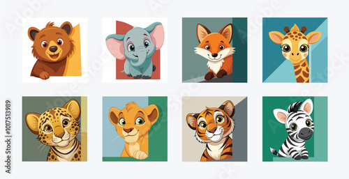 Animals Peeking from the Corner: Adorable and Playful Animal Illustrations