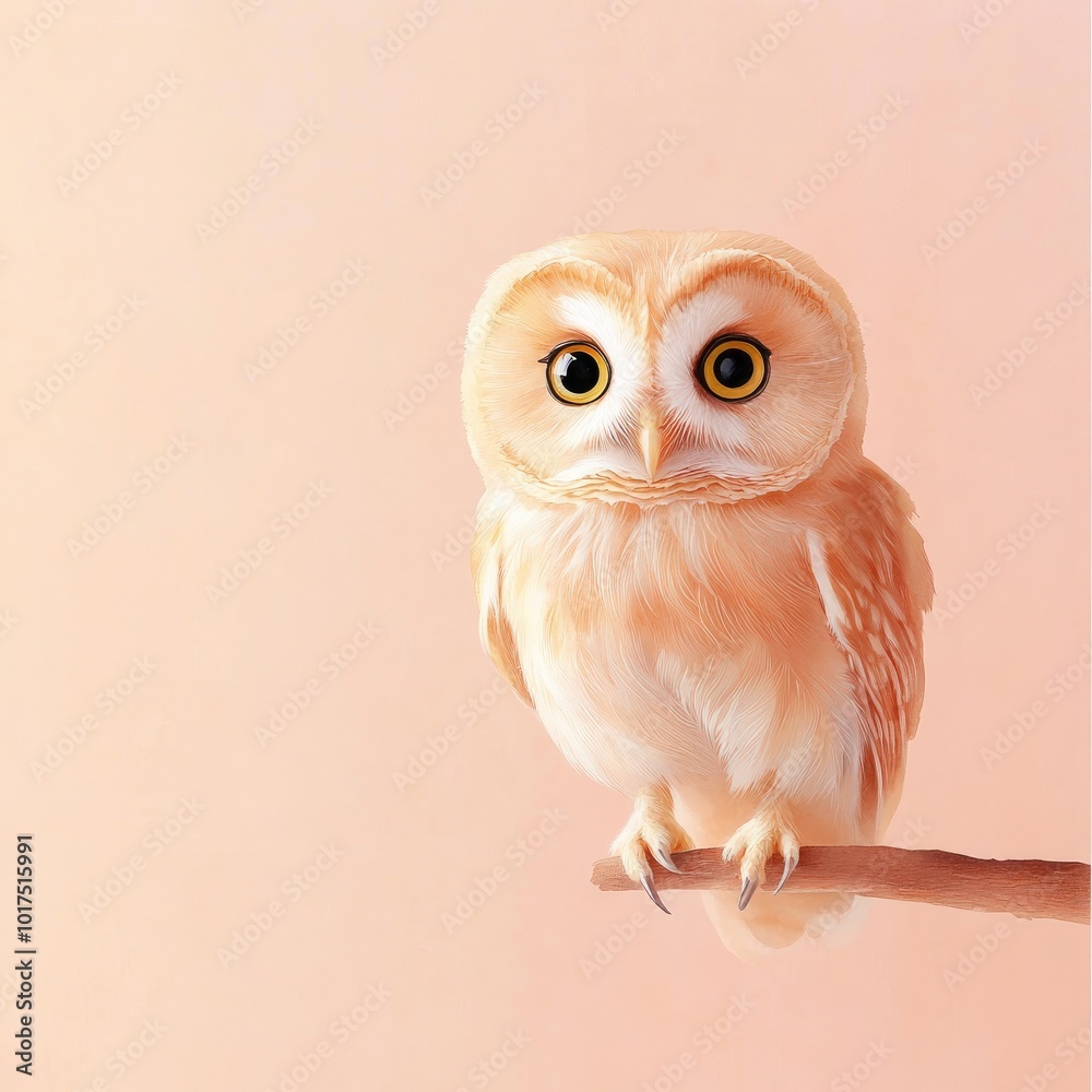 Obraz premium Adorable White Owl on a Soft Pink Background