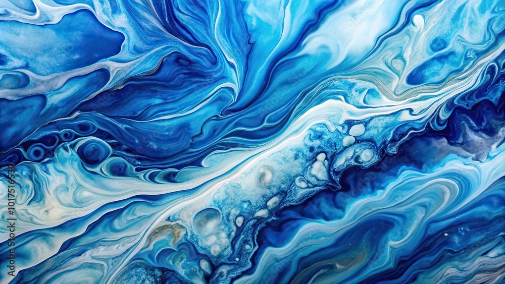 Abstract fluid art painting with a tilted angle in blue and white colors Abstract fluid art painting with a tilted angle in blue and white colors