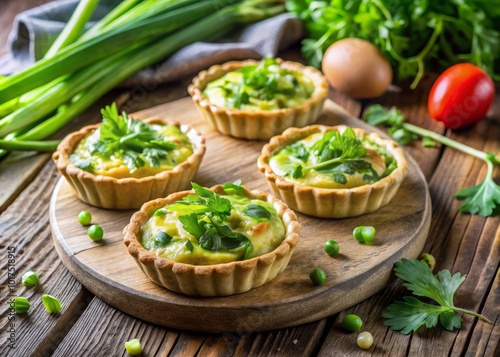 Indulge in these homemade vegetarian tartlettes, bursting with leeks and rocket. These plant-based delights are perfect for food photography and