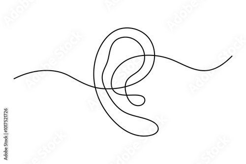 Continuous one-line human ear outline minimalist vector art
