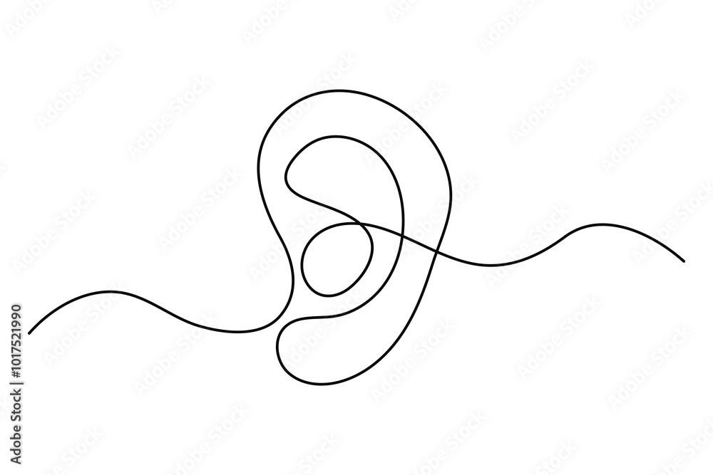 Obraz premium Continuous one line drawing of human ear Isolated on white background vector illustration