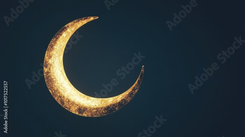 Golden crescent moon on dark background. Ramadan Kareem 