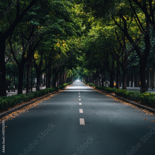 Empty road through a tunnel of trees.