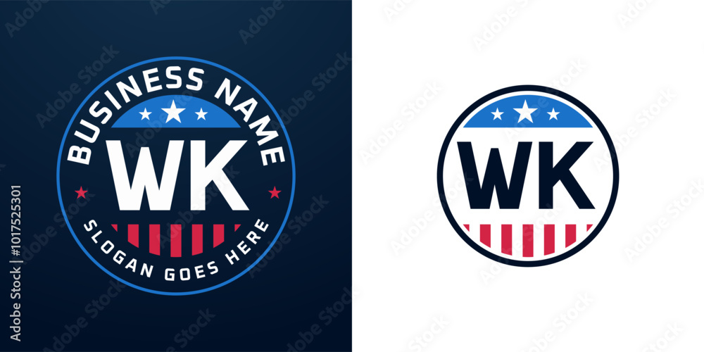 Patriotic WK Logo Design. Letter WK Logo with American Flag and Star, Patriotic Design
